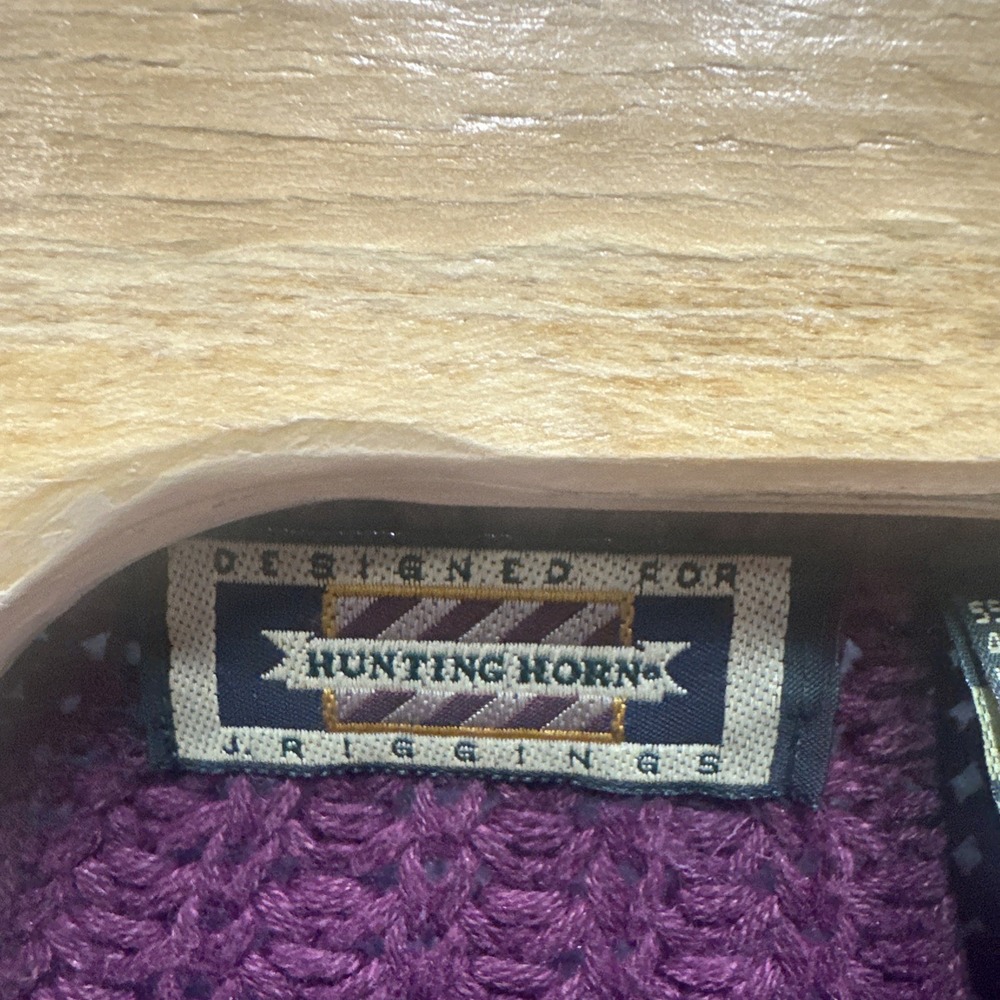 Hunting Horn J Riggins Mens Large Burgundy Cable Knit Ramie Cotton Sweater Vtg - Picture 3 of 8